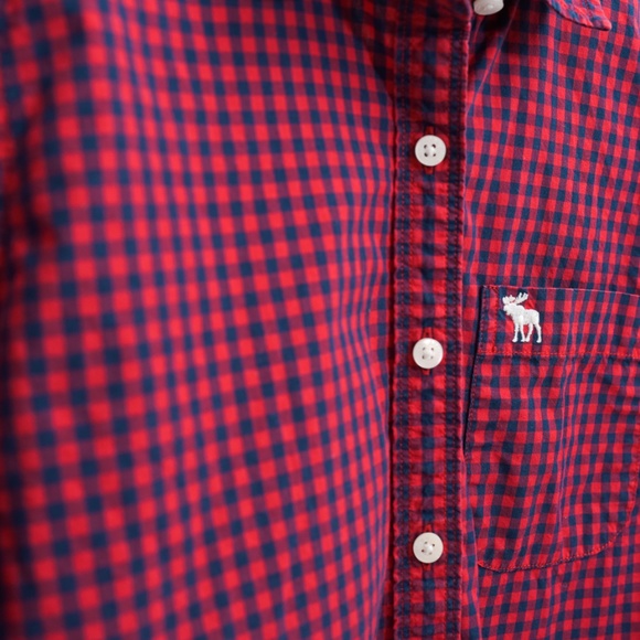Abercrombie Fitch Women's Long Sleeve Red Navy Gingham Medium - Picture 3 of 10